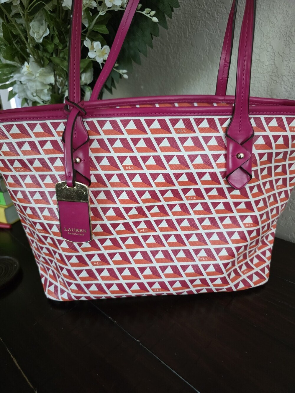 Ralph Lauren Pink Geometric Tote Bag - Picture 2 of 4